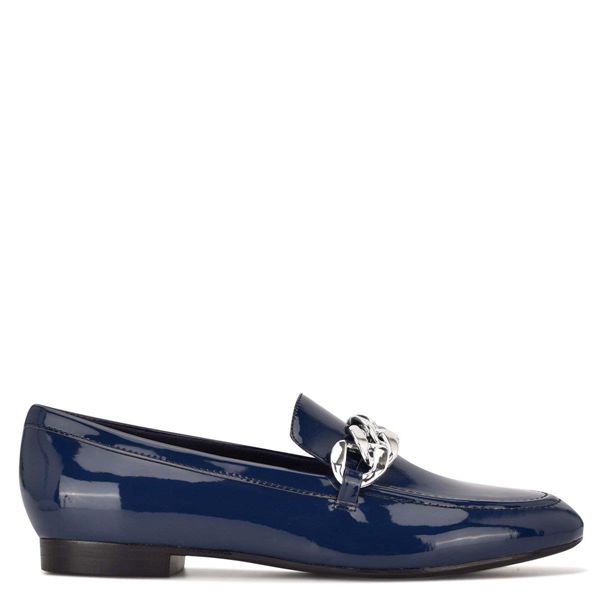 Nine West Chain Slip-On Navy Loafers | South Africa 49Q80-6V72